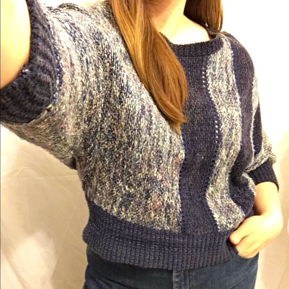 Vintage Dolman Sleeve Blue Striped Woven Top Sz M